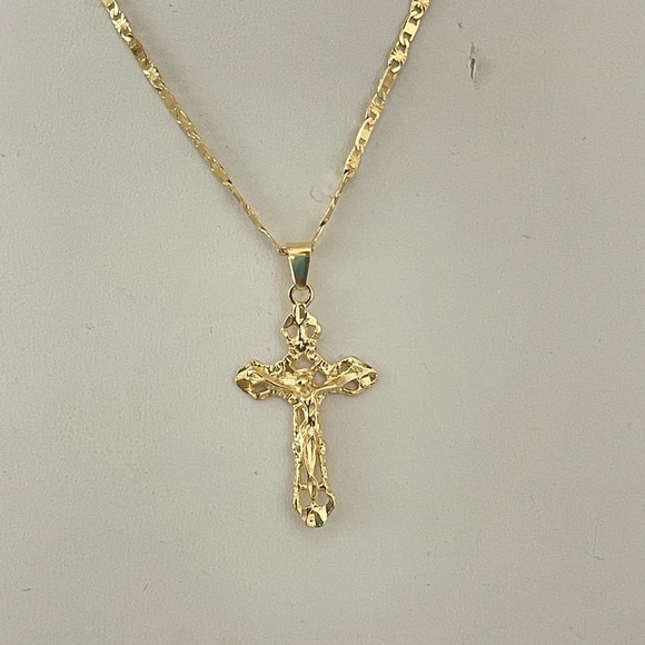 14k Gold Filled Crucifix Valentino Necklace Cadena con crucifijo - Picture 4 of 7